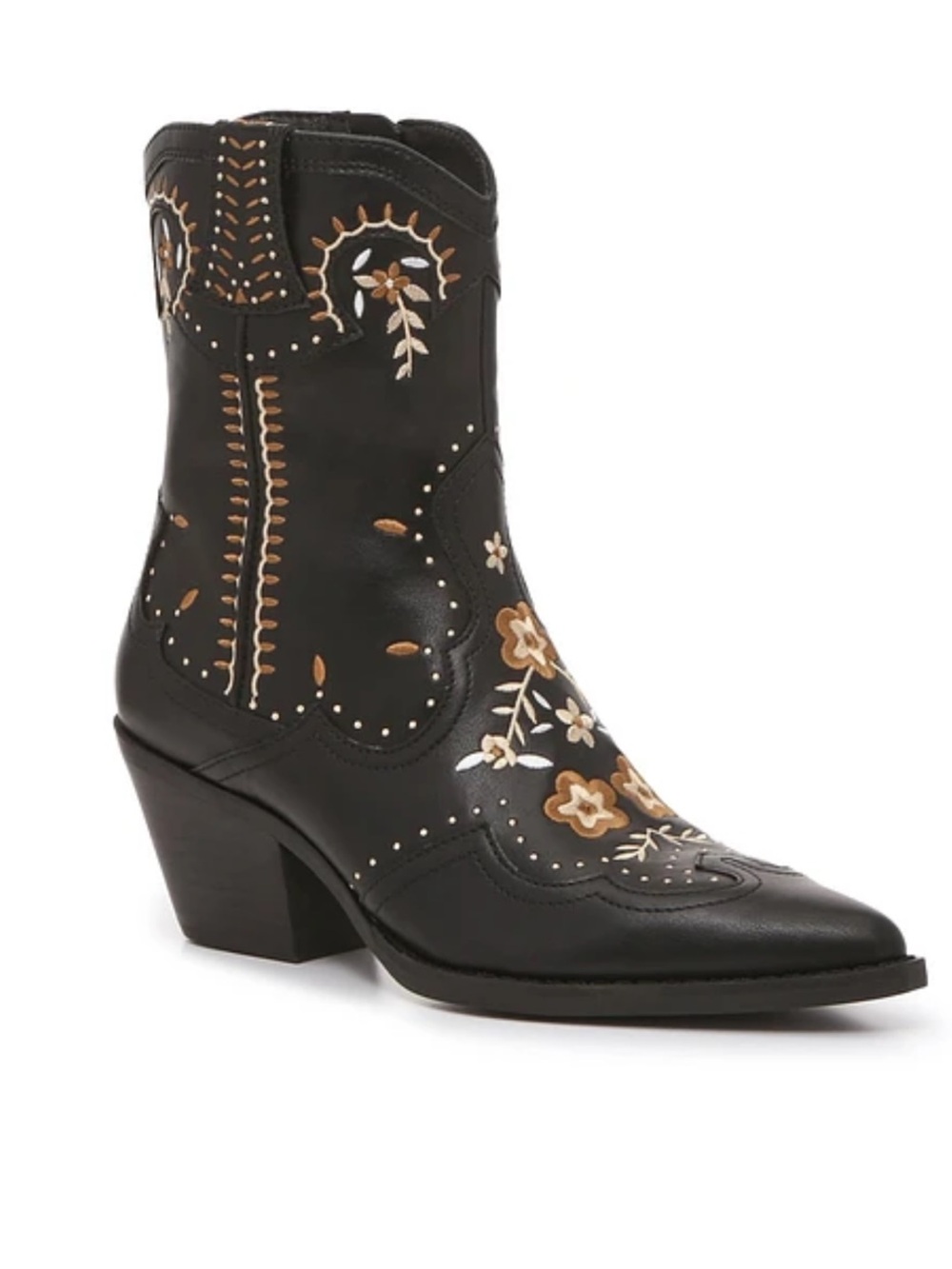 Crown Vintage Black Lace-Up Western Boot with Tan & Cream Embroidery